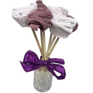 Handmade Upcycled Fabric Denim Valentine's Day Gift 6 Rose Bouquet in Glass Vase